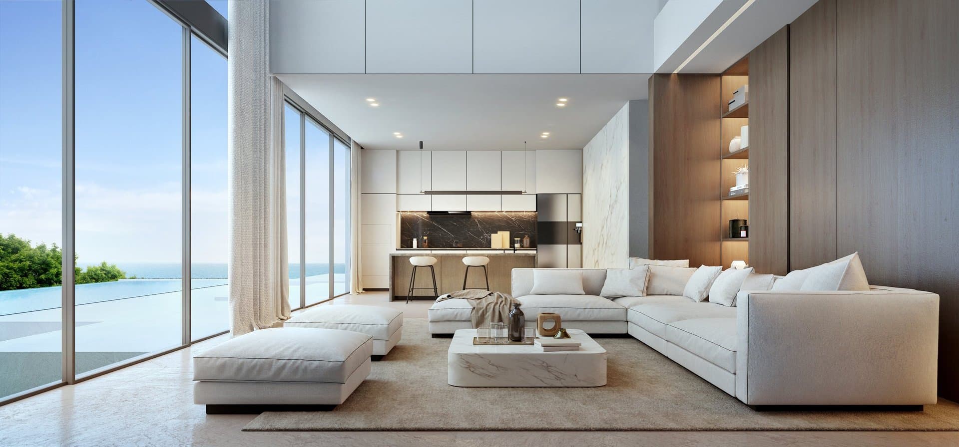 Newly renovated interior with a spotless floor and large windows after construction cleanup